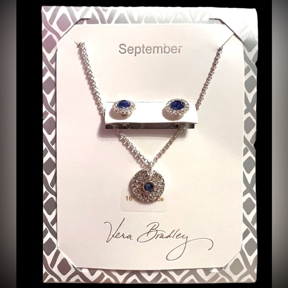 NWT Vera Bradley September Birthday Sapphire Color Necklace And Earrings Set